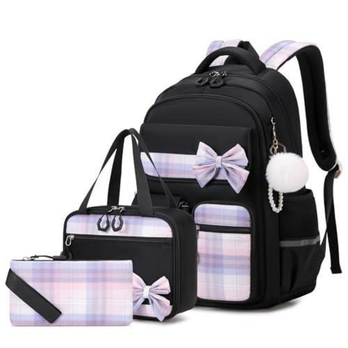 Schulrucksack Mädchen Set 3-tlg. – Schwarz, 3. bis 5. Klasse