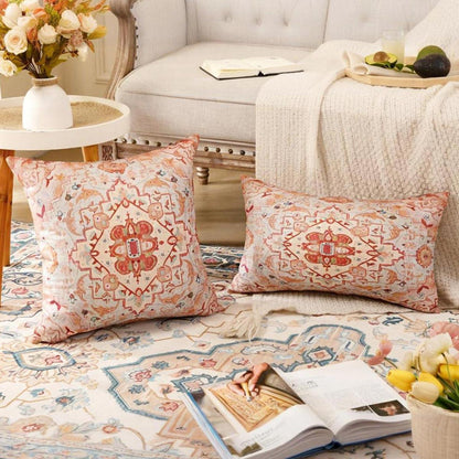 2er Set Boho Kissenbezüge 45x45 Beige - Ethno Deko Kissenbezug