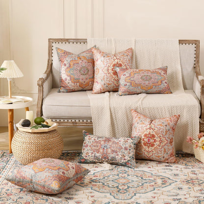 2er Set Boho Kissenbezüge 45x45 Beige - Ethno Deko Kissenbezug