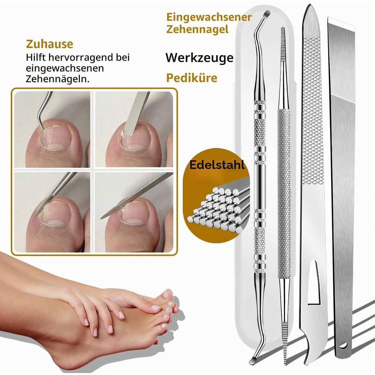 Pediküre Set für Eingewachsene Zehennägel – 6-teilig Edelstahl