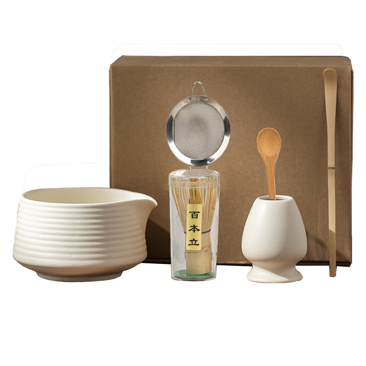 Matcha Tee Set 6-teilig Beige Weiß – Starter Set für Japanische Teezeremonie