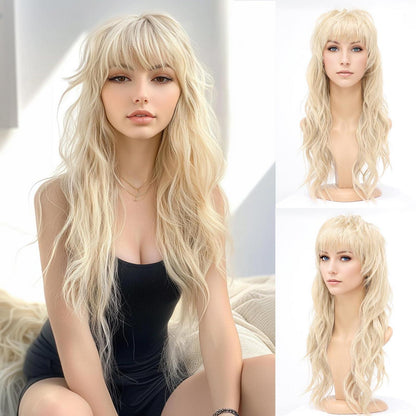 Blonde Mullet Perücke 80er 90er Retro Wolf Cut Perücke mit Pony