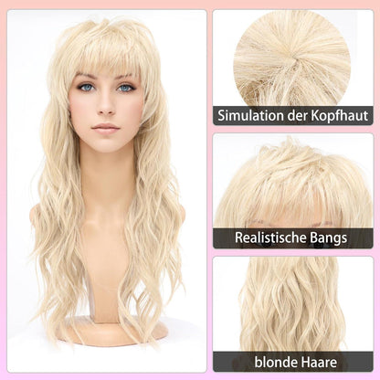 Blonde Mullet Perücke 80er 90er Retro Wolf Cut Perücke mit Pony