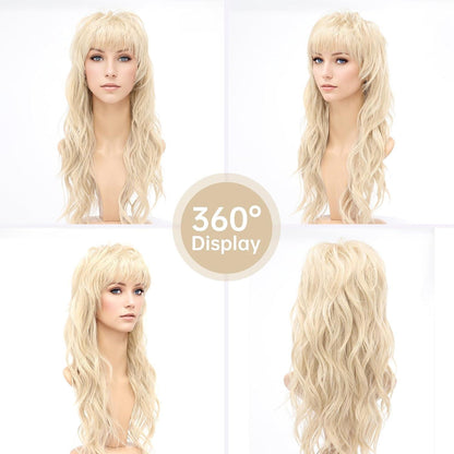 Blonde Mullet Perücke 80er 90er Retro Wolf Cut Perücke mit Pony
