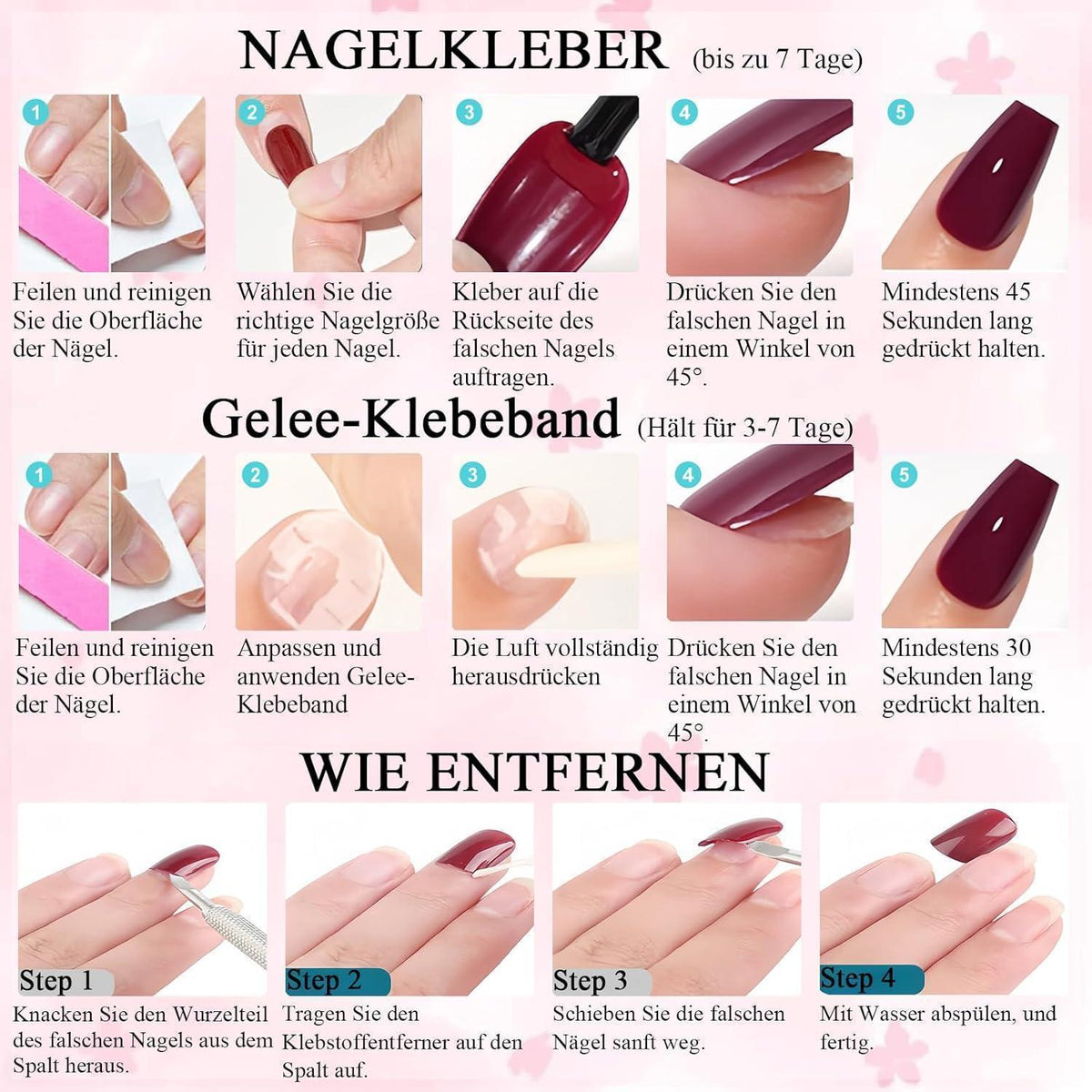 24 French Nägel mit Blume Schleife Design - Mandel Press On Nails