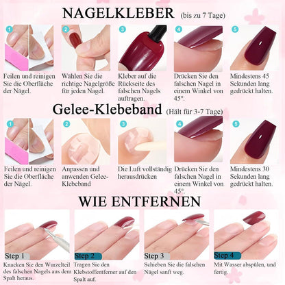 24 French Nägel mit Blume Schleife Design - Mandel Press On Nails