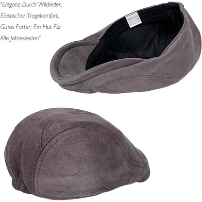 Schiebermütze Herren – Vintage Flat Cap Grau in Lederoptik