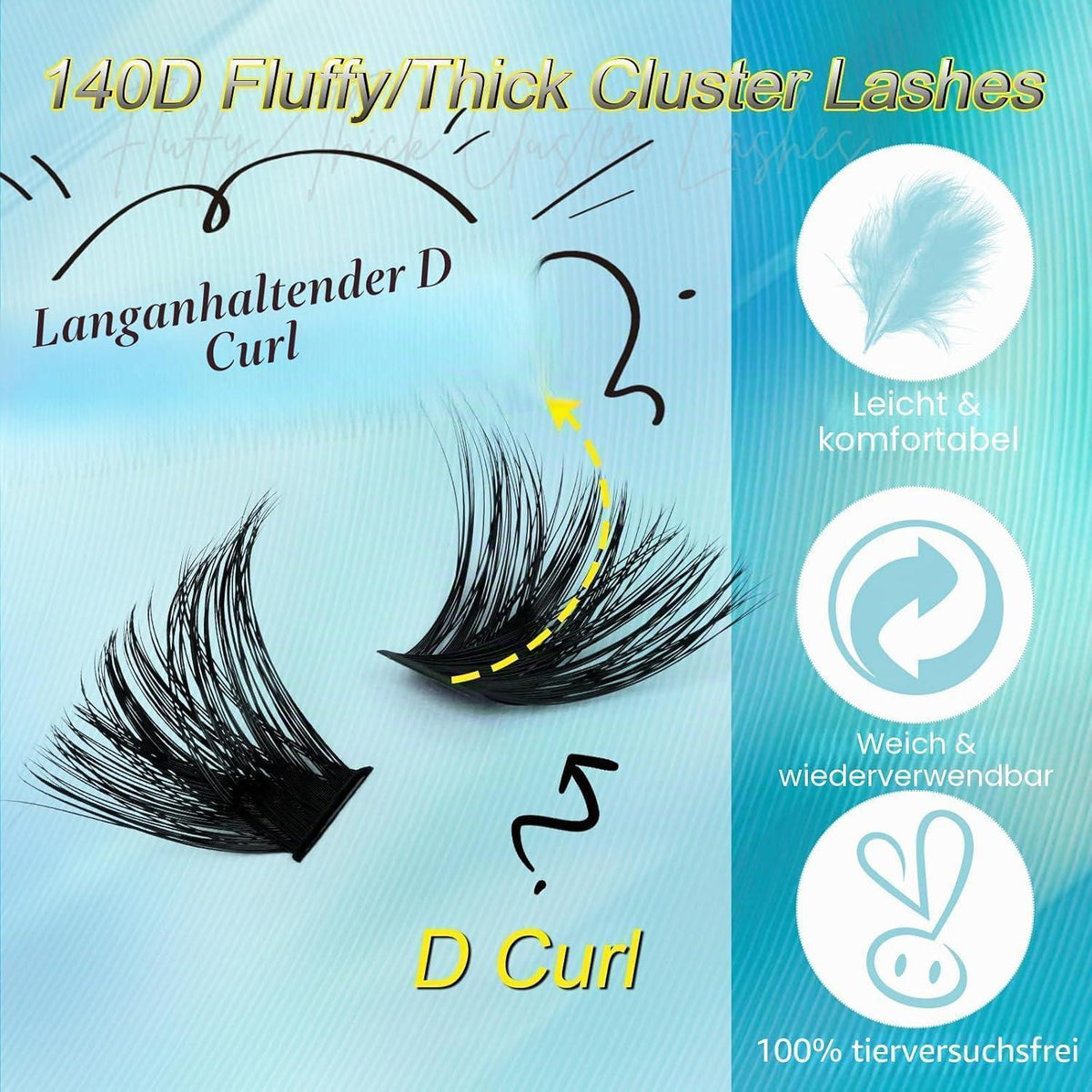 Wimpern-Cluster D Curl 100D+140D – Volle, Flauschige Wimpern