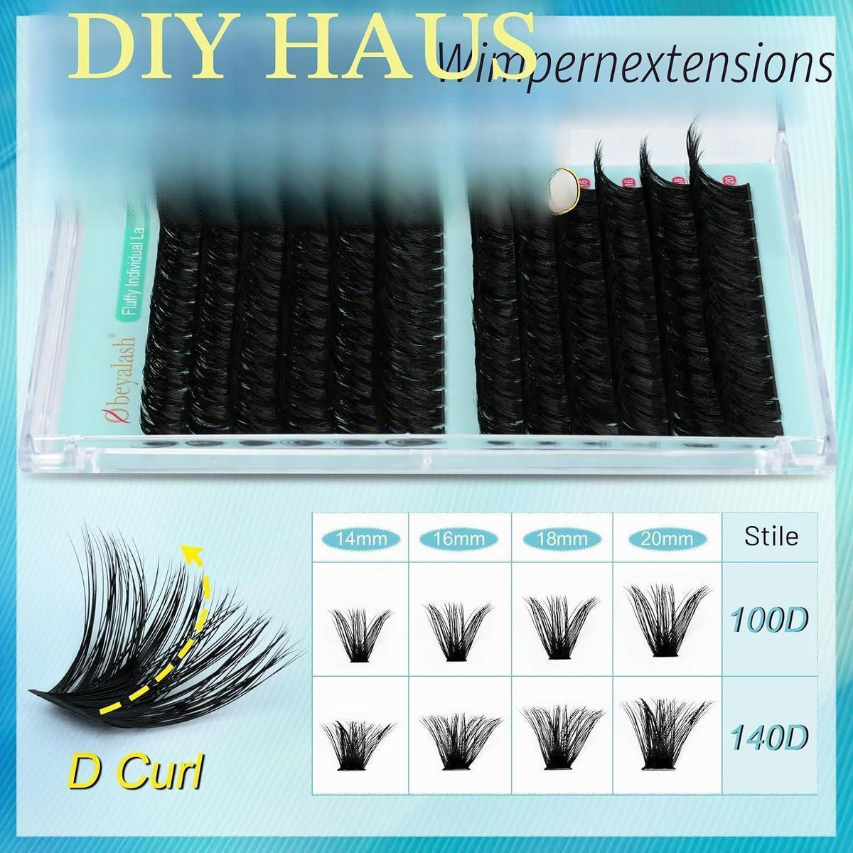 Wimpern-Cluster D Curl 100D+140D – Volle, Flauschige Wimpern