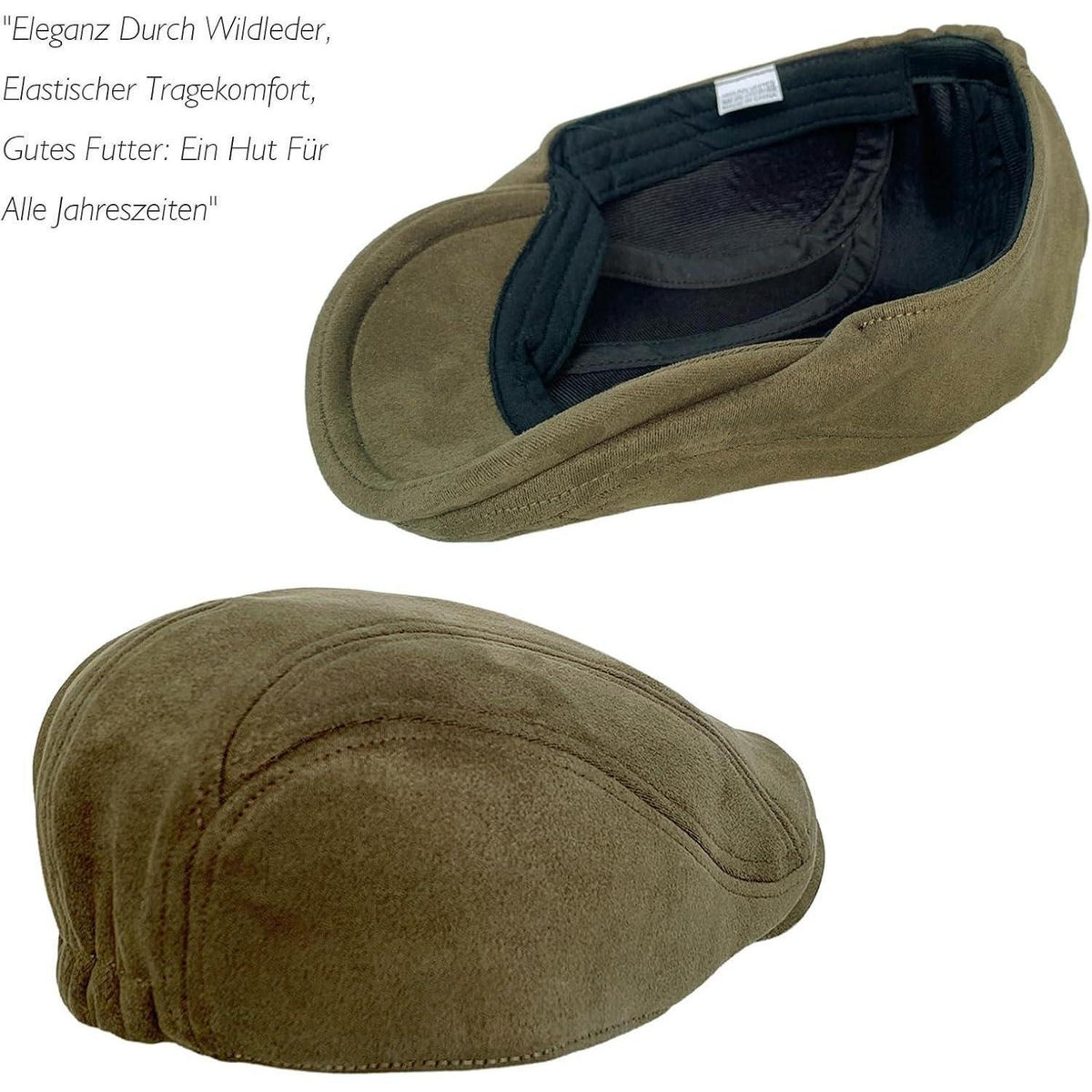 Schiebermütze Herren – Vintage Flat Cap Armeegrün in Lederoptik