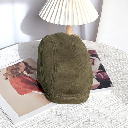 Schiebermütze Herren – Vintage Flat Cap Armeegrün in Lederoptik
