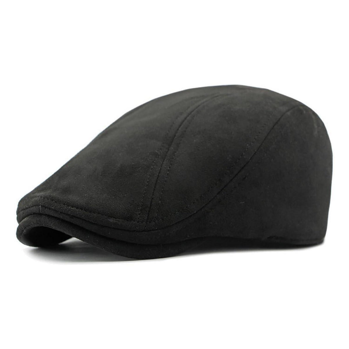 Schiebermütze Herren – Vintage Flat Cap Schwarz in Lederoptik