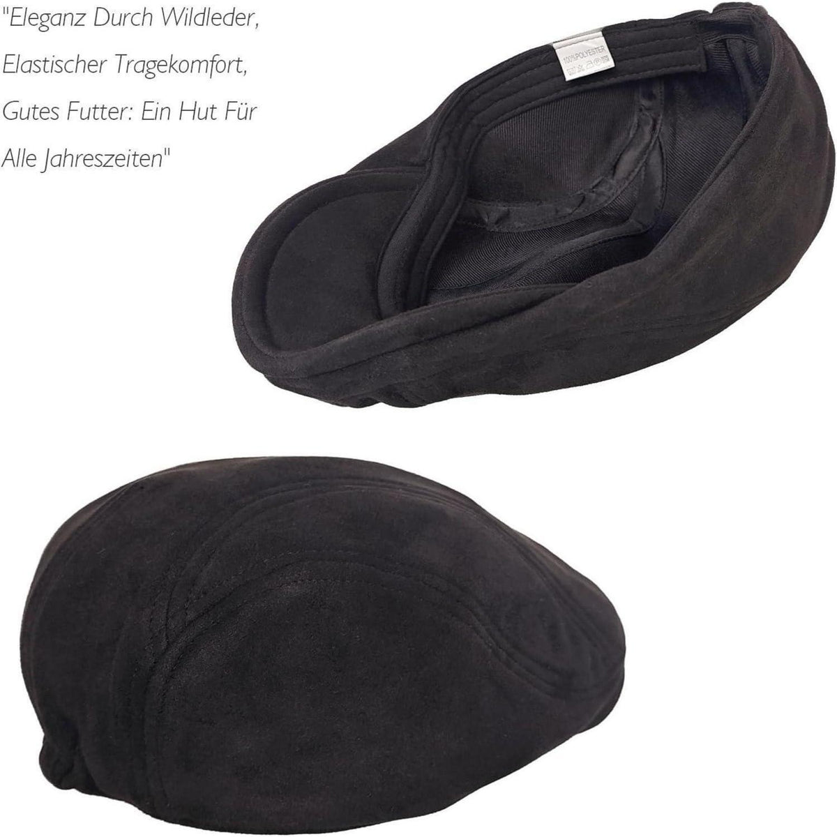 Schiebermütze Herren – Vintage Flat Cap Schwarz in Lederoptik
