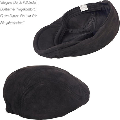 Schiebermütze Herren – Vintage Flat Cap Schwarz in Lederoptik
