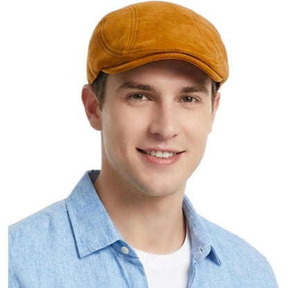 Schiebermütze Herren – Vintage Flat Cap Camel in Lederoptik