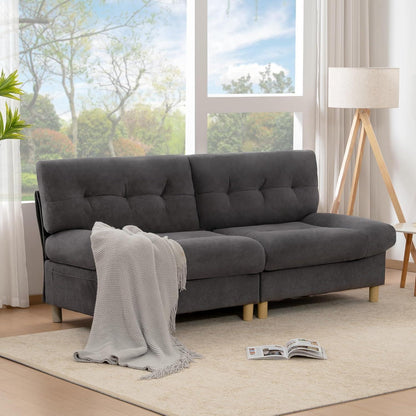 Wolkensofa Grau, 2-Sitzer mit Teddy-Samt & Seitentaschen