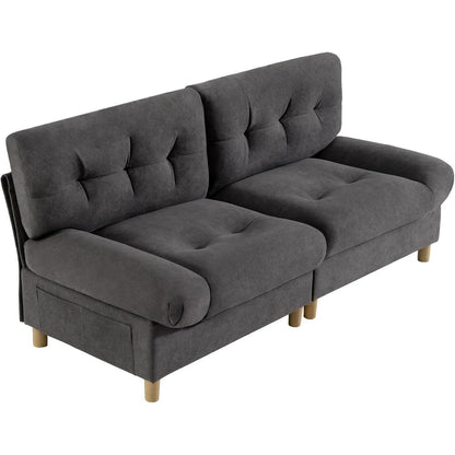 Wolkensofa Grau, 2-Sitzer mit Teddy-Samt & Seitentaschen