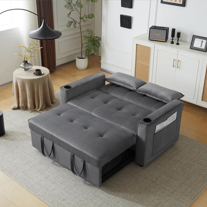 Klappbares Schlafsofa mit Getränkehaltern & Stauraum, Grau