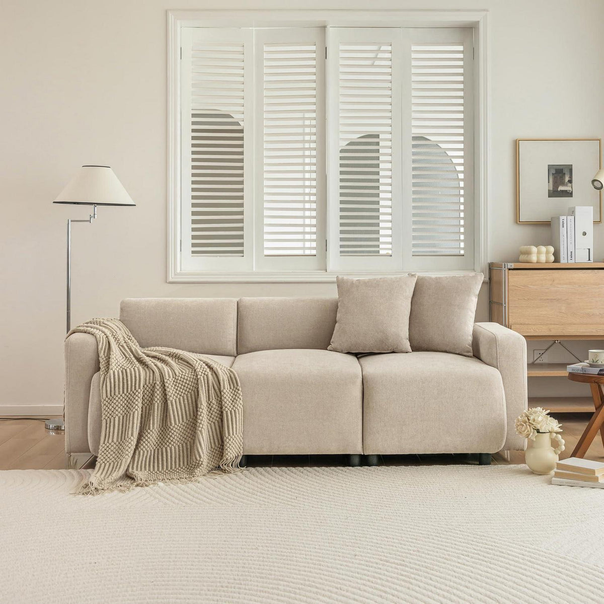 3-Sitzer Sofa Chenille Beige – Modernes Wohnzimmer Sofa