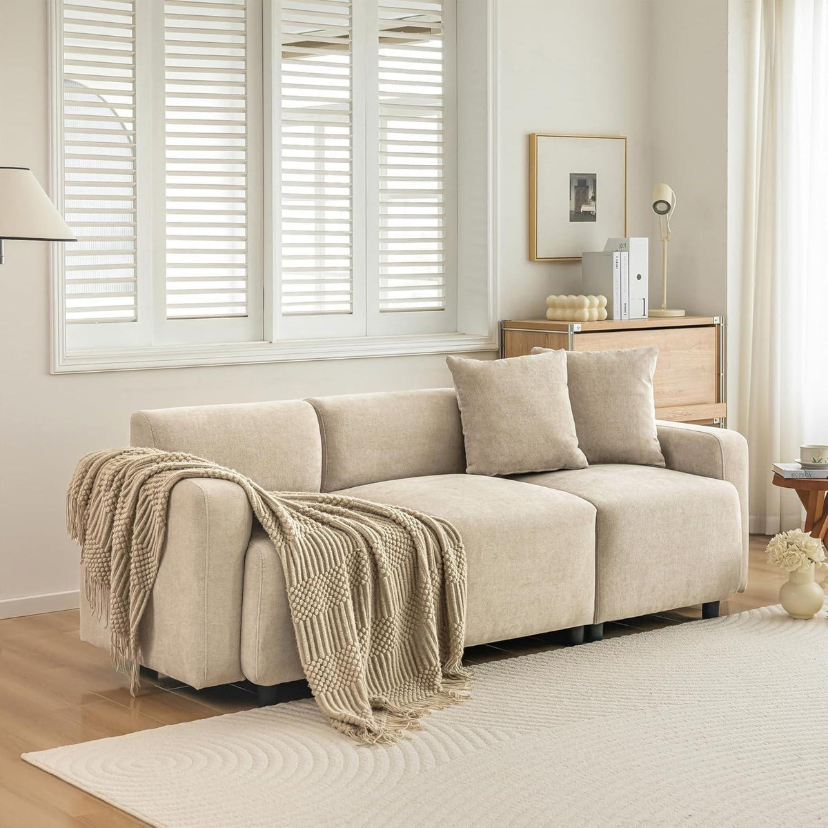 3-Sitzer Sofa Chenille Beige – Modernes Wohnzimmer Sofa