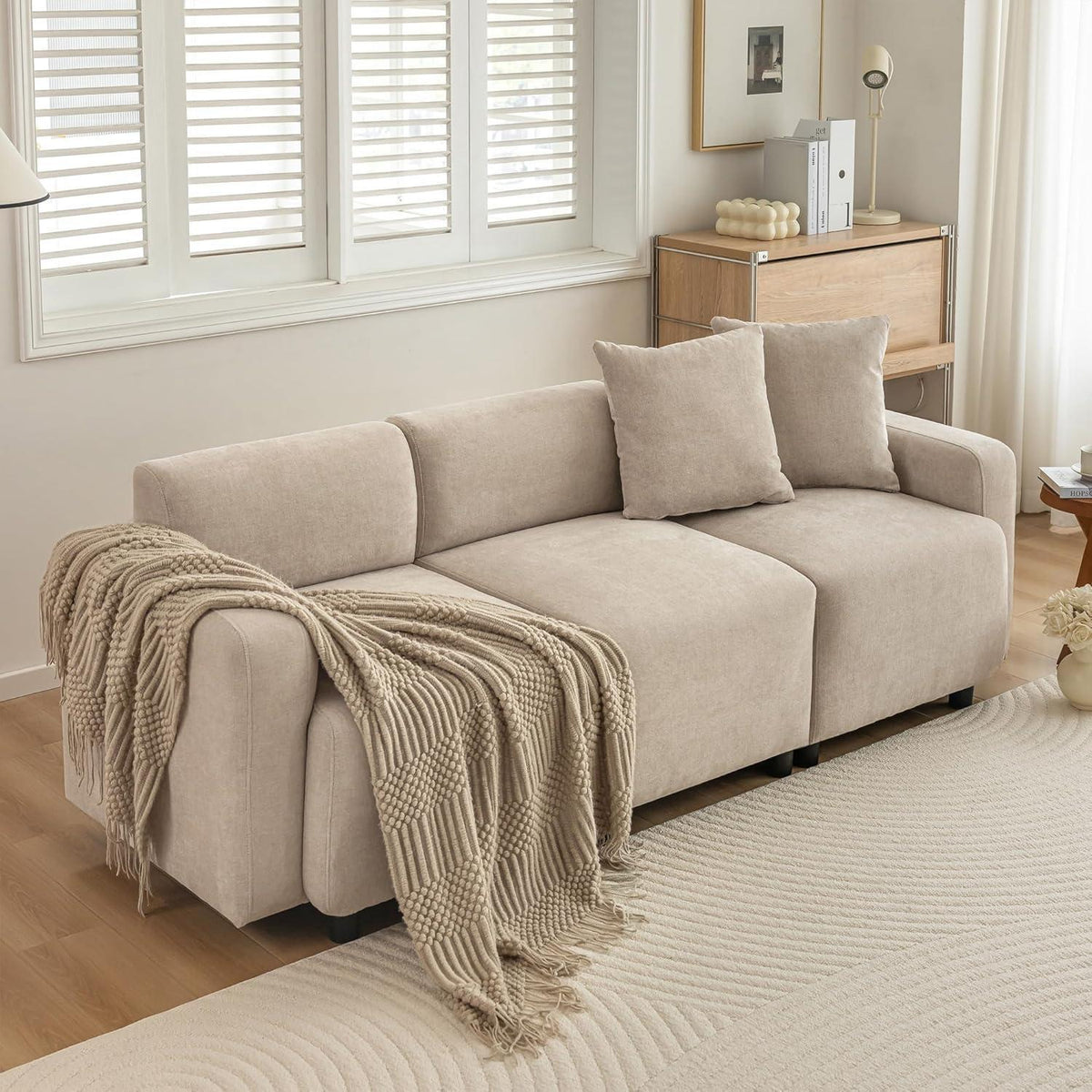 3-Sitzer Sofa Chenille Beige – Modernes Wohnzimmer Sofa