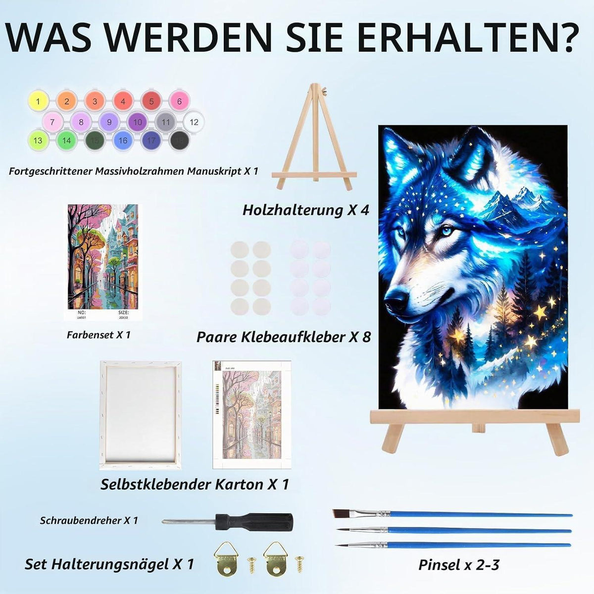 Malen nach Zahlen Wolf mit Rahmen für Erwachsene Anfänger