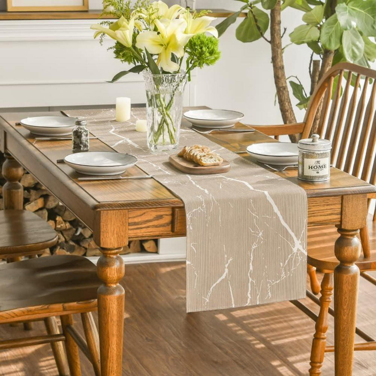 Moderner Tischläufer 40x200 cm Beige Creme Gold Marmor Optik