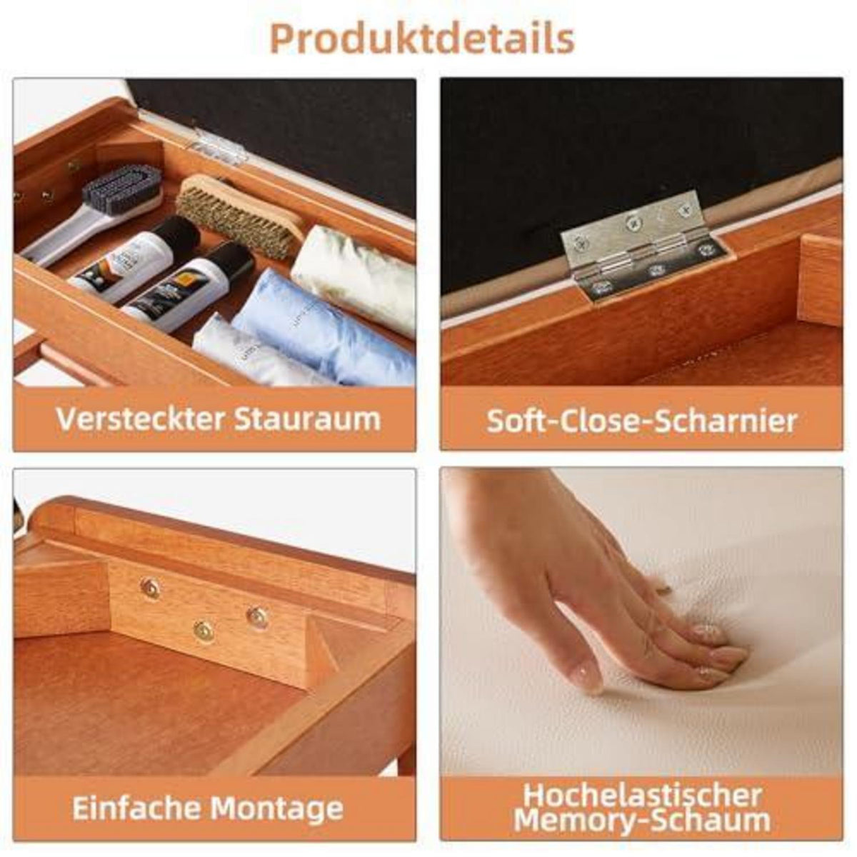 Schuhbank mit Klappdeckel & Stauraum – Holz, 60cm, Kirschholz