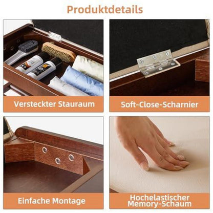 Massivholz Schuhbank mit Kissen & Klappdeckel – 60cm Walnuss