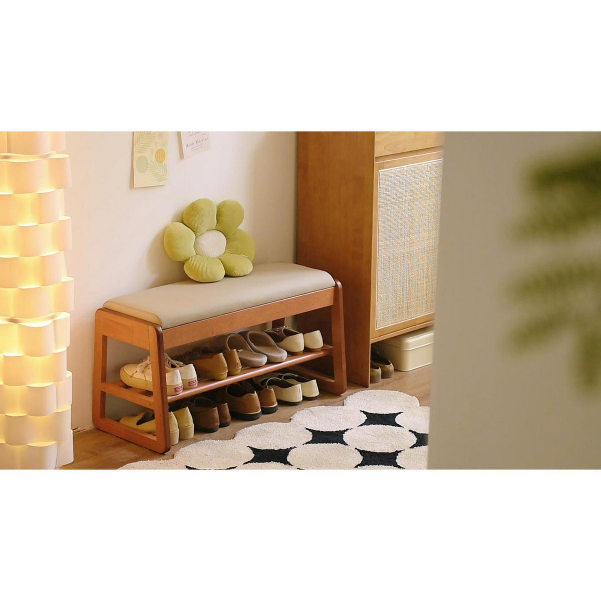 Massivholz Schuhbank mit Kissen & Klappdeckel – 60cm Walnuss