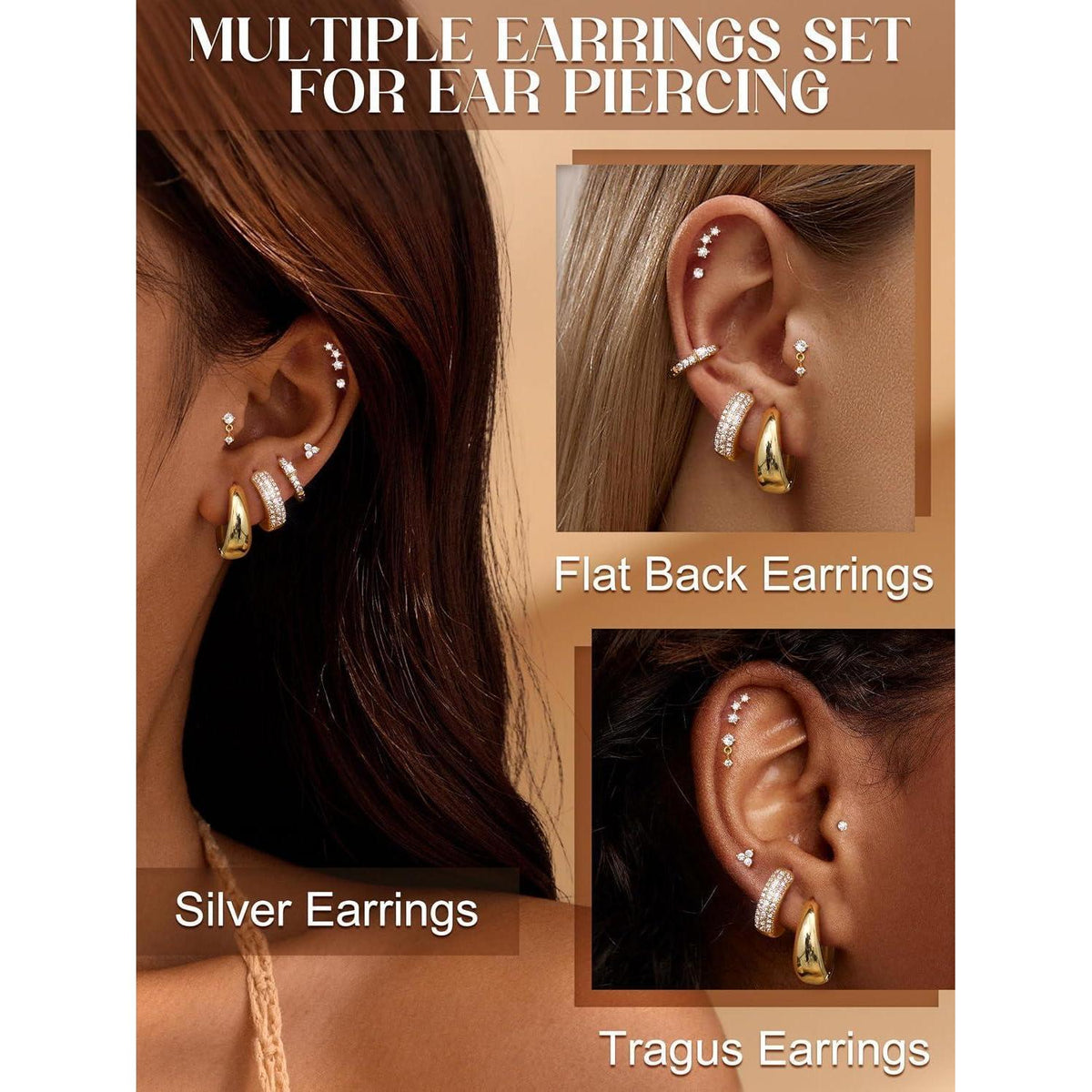 7 Paar Ohrringe Damen – Gold & Silber Helix Piercing Set