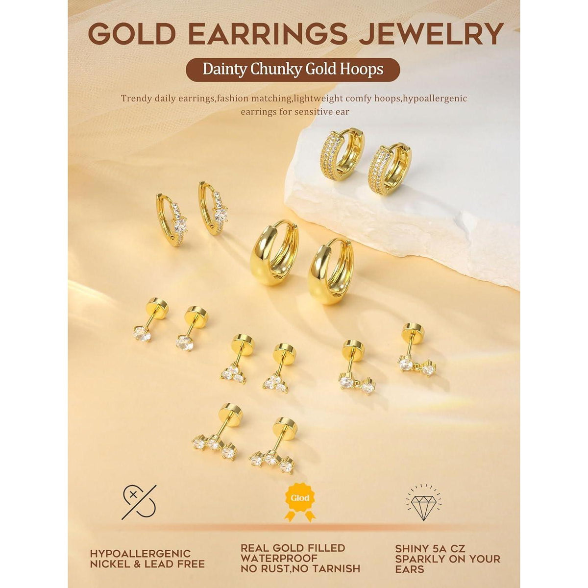 7 Paar Ohrringe Damen – Gold & Silber Helix Piercing Set