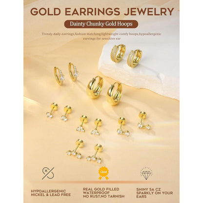 7 Paar Ohrringe Damen – Gold & Silber Helix Piercing Set