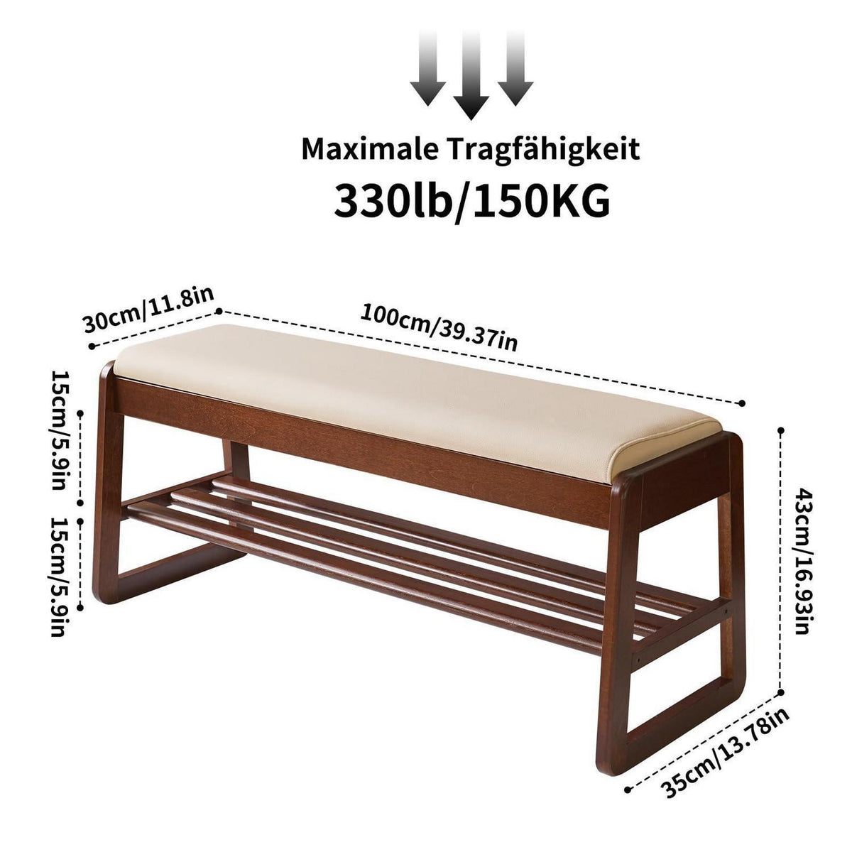 Holz Schuhbank mit Kissen & Klappdeckel – Sitzbank 100cm