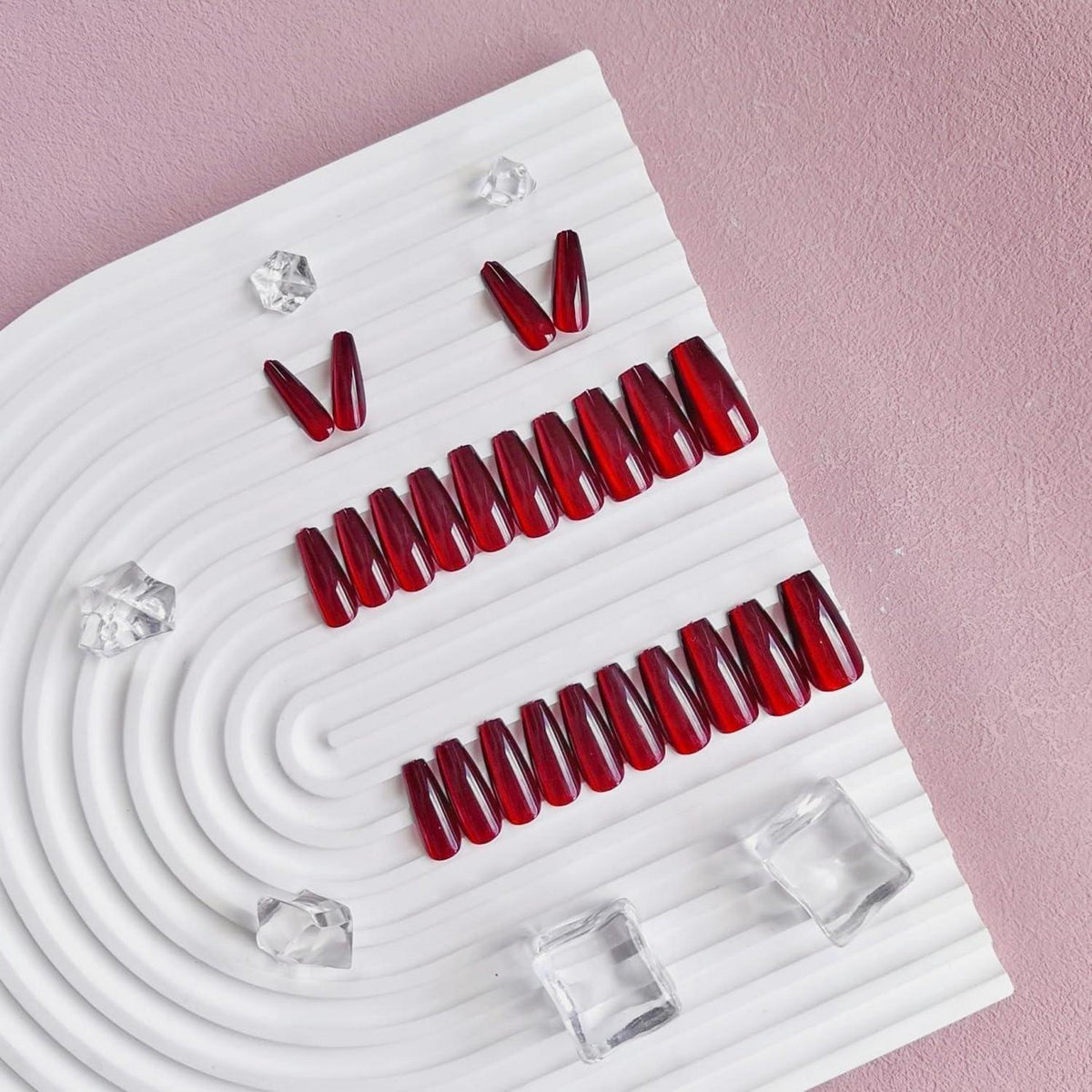 Lange Cat Eye Press on Nails – Rot Schwarz Glitzer Nägel zum Aufkleben