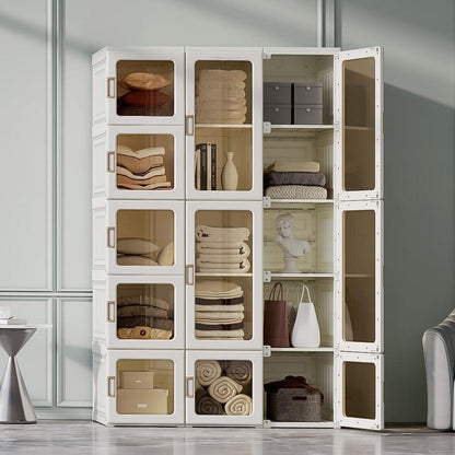 Faltbarer Kleiderschrank 11 Türen – Weiß, 104x170x50 cm
