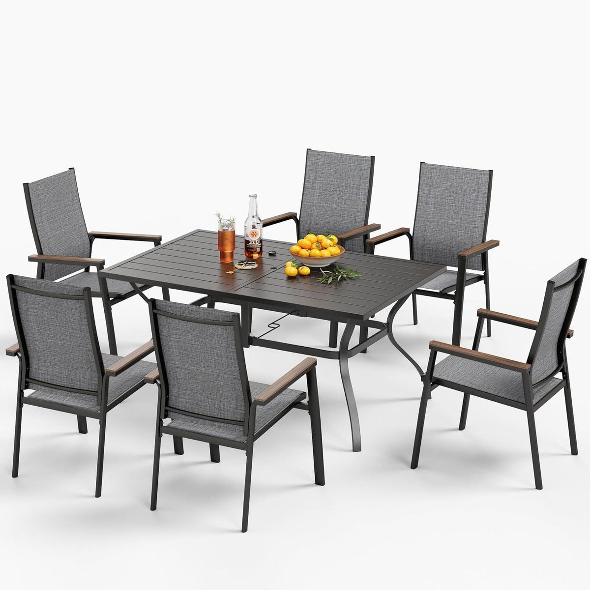 Gartenmöbel Set mit Metalltisch und stapelbaren Stühlen