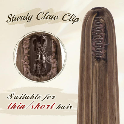 Langer Pferdeschwanz mit Clip & Band – 63cm Honigblond/Hellbraun