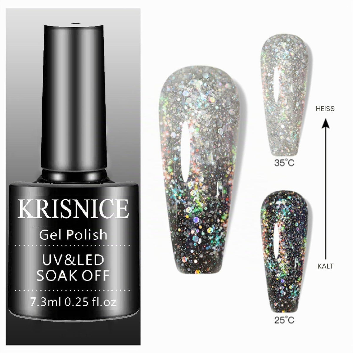 Farbwechsel Gel Nagellack Set Schwarz Weiß Glitzer Thermo