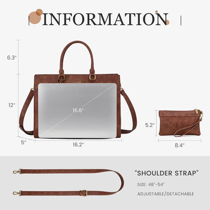 Laptoptasche Damen 15,6 Zoll mit Handgelenktasche, Braun