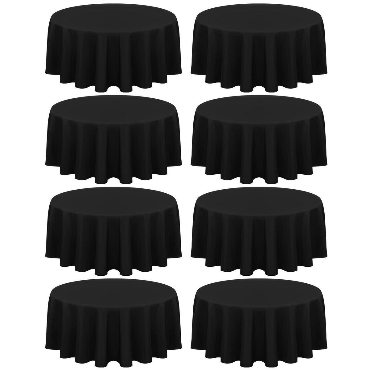 8x Runde Tischdecke Schwarz 229 cm – Polyester, Knitterfrei