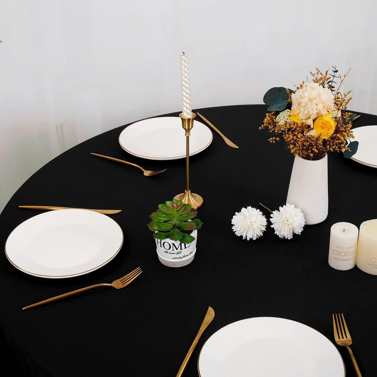8x Runde Tischdecke Schwarz 300cm – Polyester, Knitterfrei