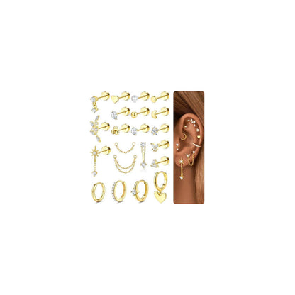 Helix Piercing Set 21tlg. Chirurgenstahl Ohrringe Damen