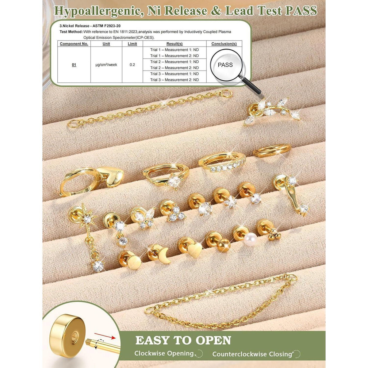 Helix Piercing Set 21tlg. Chirurgenstahl Ohrringe Damen