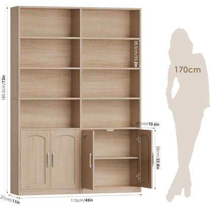 Bücherregal mit Türen & Fächern | Eiche | 185,5 cm hoch