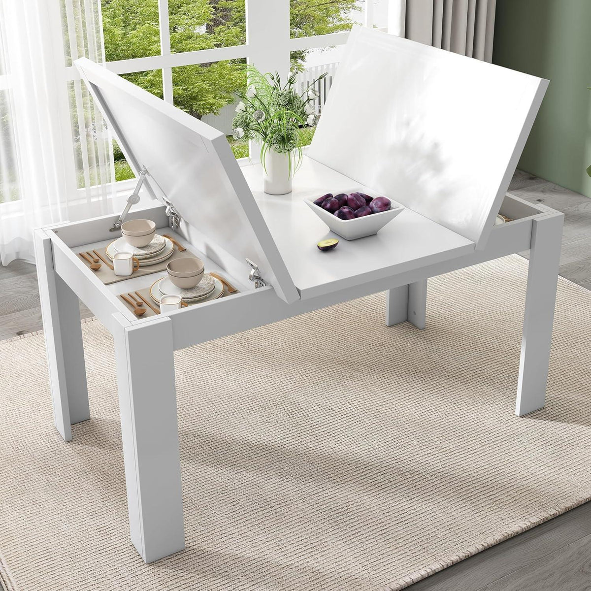Esstisch weiß 120x70cm mit Stauraum – Multifunktional & Platzsparend
