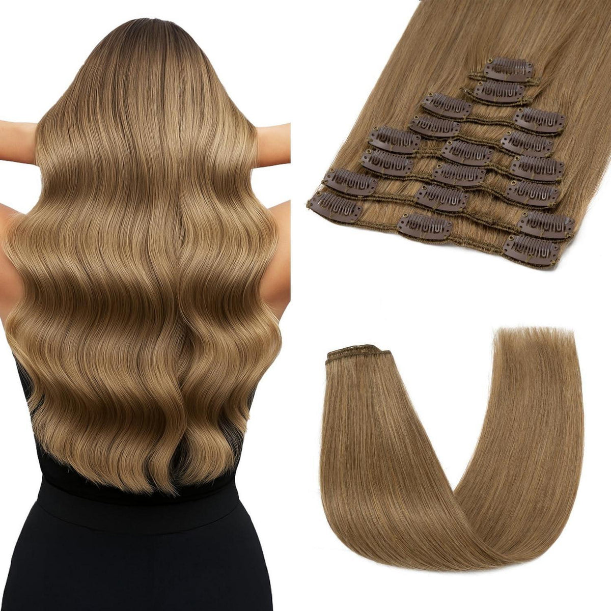 Echthaar Clip-Ins Hellbraun 45cm - Remy Haarverlängerung