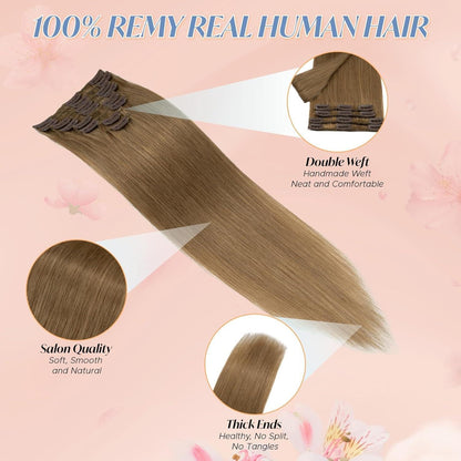Echthaar Clip-Ins Hellbraun 45cm - Remy Haarverlängerung