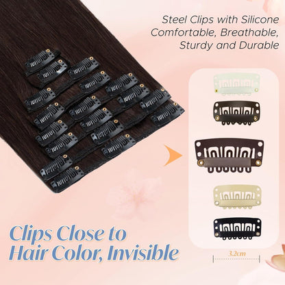 Clip-in Haarverlängerung Echthaar Dunkelbraun 50cm