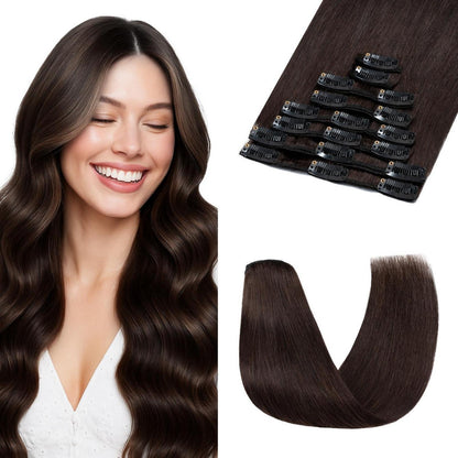 Echthaar Clip-Ins Dunkelbraun 40cm - Remy Haarverlängerung